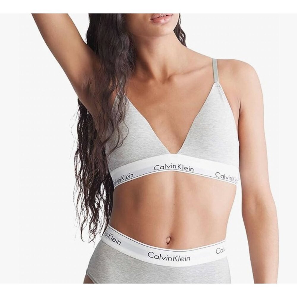 Calvin Klein Gray Modern Cotton Lightly Lined Triangle Wireless Bralette Sz SM
